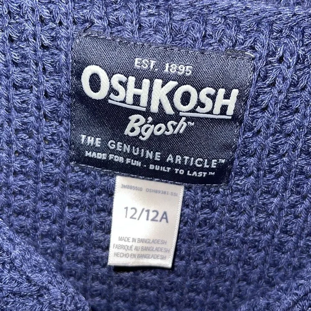 Oshkosh B'gosh Kids Waffle‎ Knit Quarter Button Hooded Sweater Navy Size 12/12A